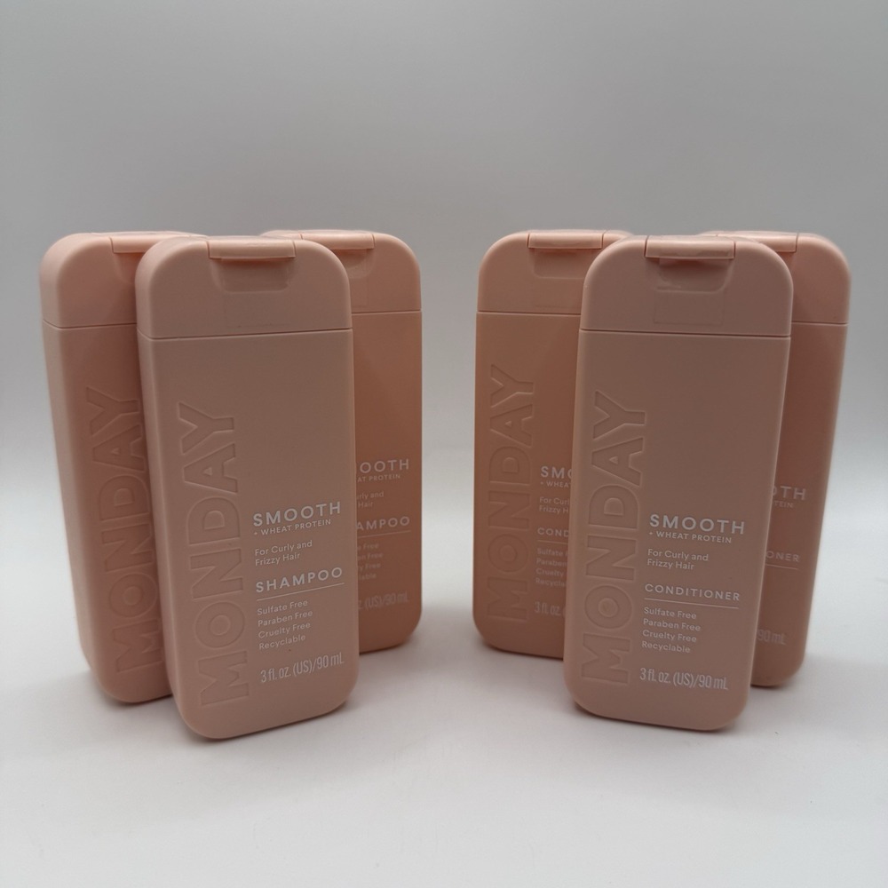 Lot 6 MONDAY Smooth Shampoo & Conditioner Travel Size 3oz Curly Frizzy